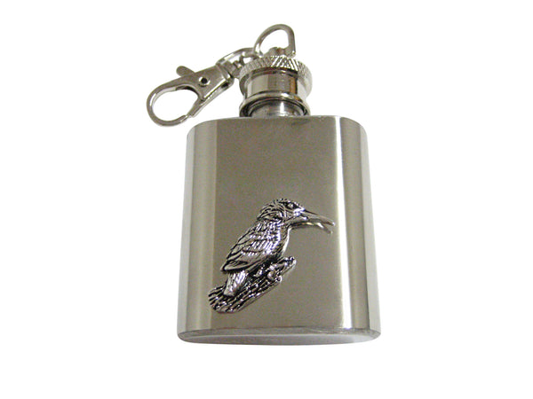 Silver Toned Kingfisher Bird 1 Oz. Stainless Steel Key Chain Flask