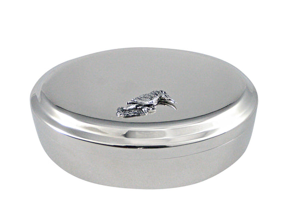 Silver Toned Kingfisher Bird Pendant Oval Trinket Jewelry Box