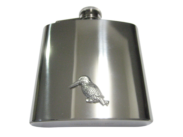Silver Toned Kingfisher Bird on Branch 6oz Flask