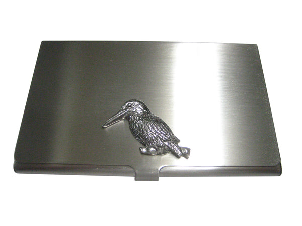 Silver Toned Kingfisher Bird on Branch Business Card Holder