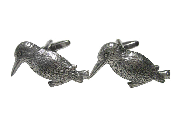 Silver Toned Kingfisher Bird on Branch Cufflinks