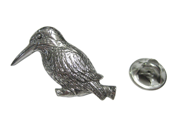Silver Toned Kingfisher Bird on Branch Lapel Pin