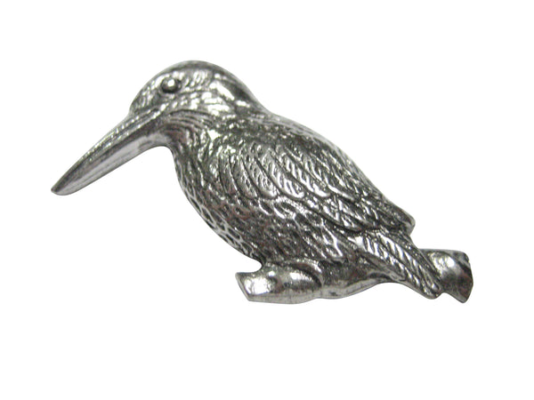 Silver Toned Kingfisher Bird on Branch Magnet