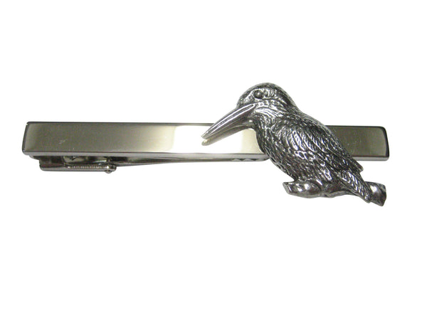 Silver Toned Kingfisher Bird on Branch Tie Clip