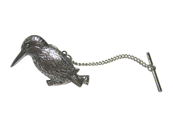 Silver Toned Kingfisher Bird on Branch Tie Tack