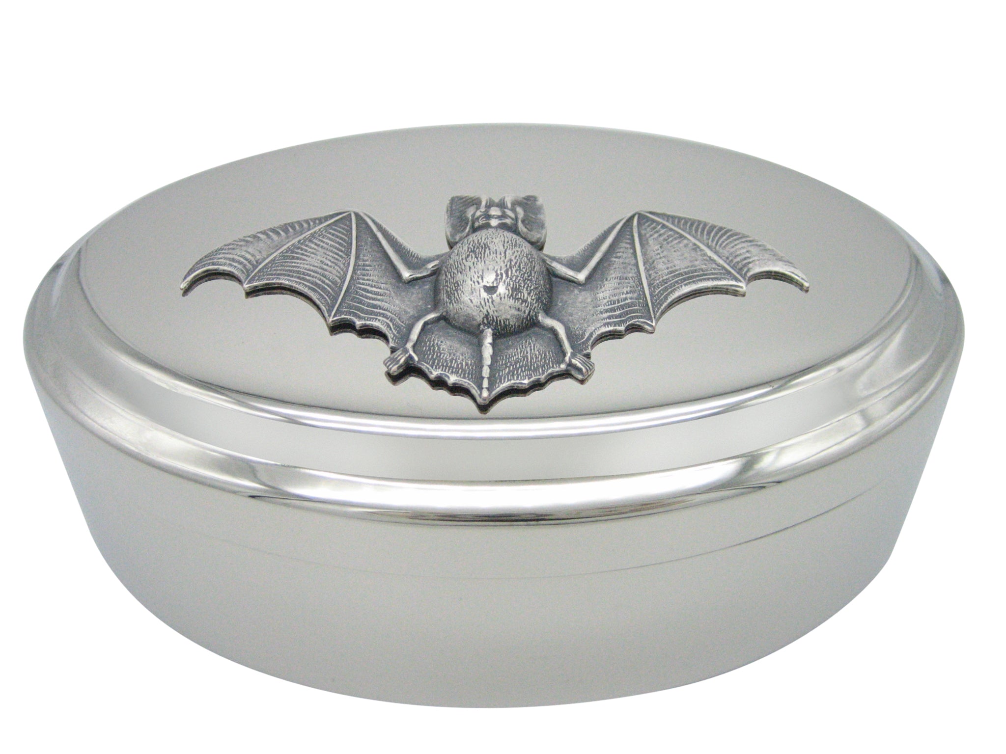 Silver Toned Large Bat Pendant Oval Trinket Jewelry Box