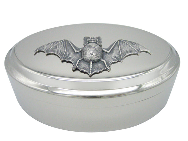 Silver Toned Large Bat Pendant Oval Trinket Jewelry Box