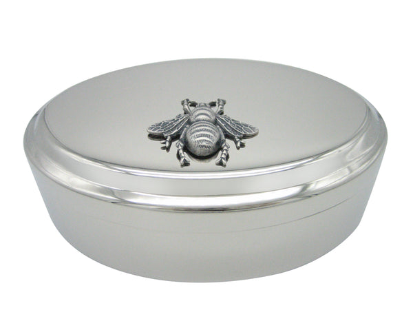 Silver Toned Large Bee Bug Insect Pendant Oval Trinket Jewelry Box