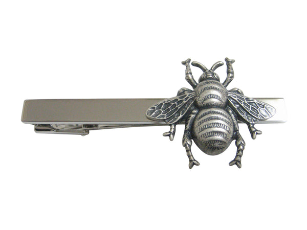 Silver Toned Large Bee Bug Insect Pendant Square Tie Clip