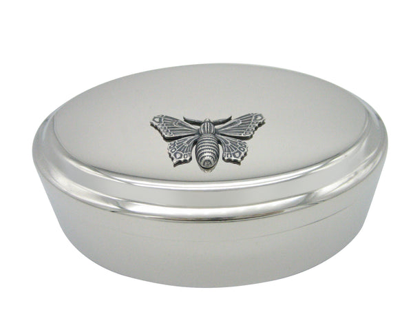 Silver Toned Large Butterfly Bug Insect Pendant Oval Trinket Jewelry Box