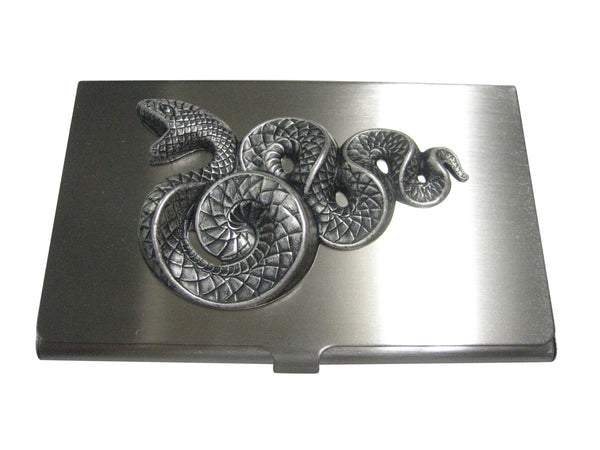 Silver Toned Large Coiled Snake Business Card Holder