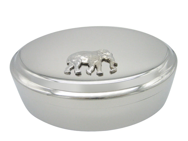 Silver Toned Large Elephant Pendant Oval Trinket Jewelry Box