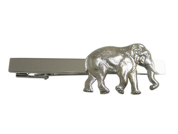 Silver Toned Large Elephant Pendant Square Tie Clip