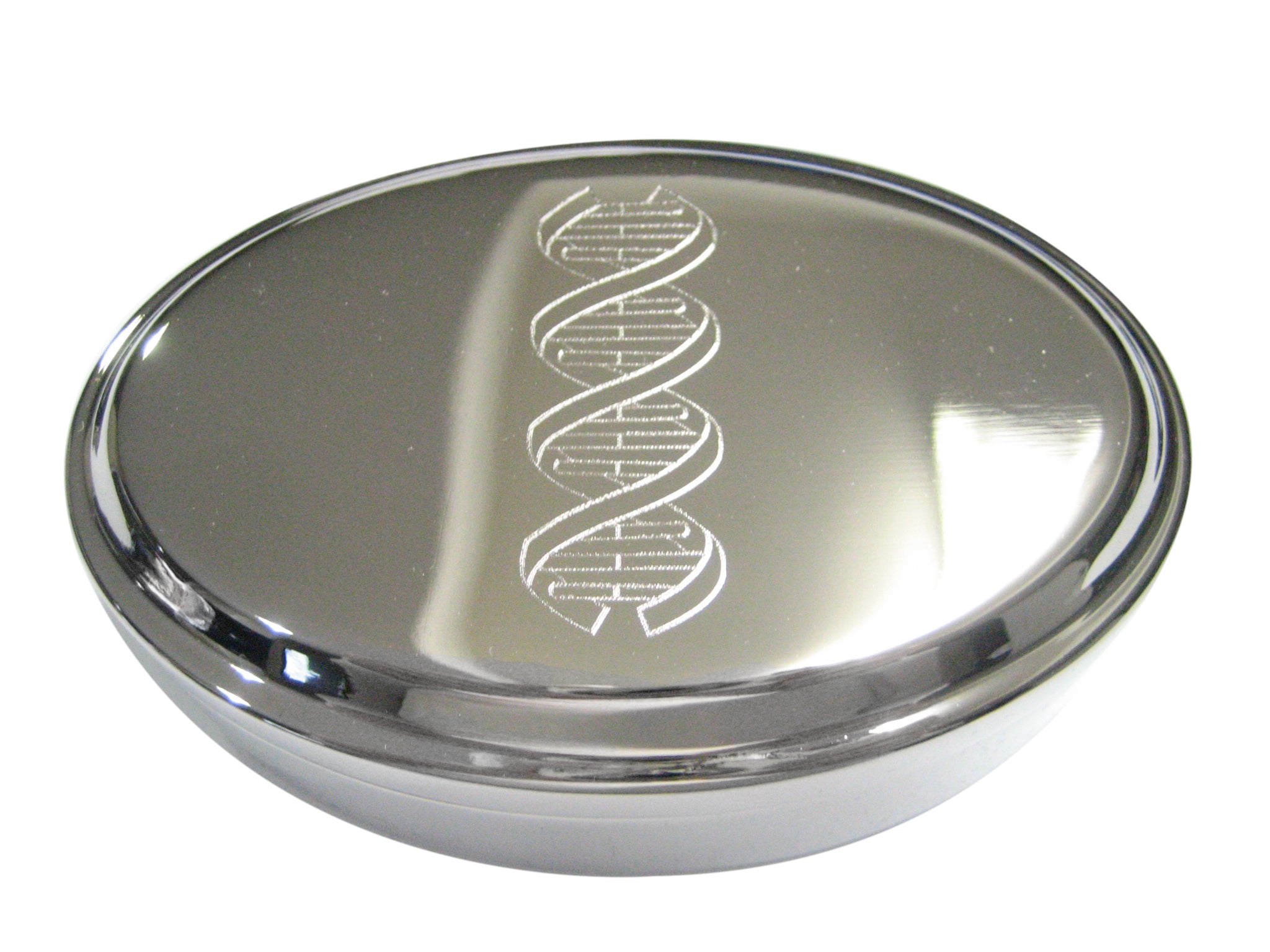 Silver Toned Large Etched DNA Deoxyribonucleic Acid Molecule Oval Trinket Jewelry Box