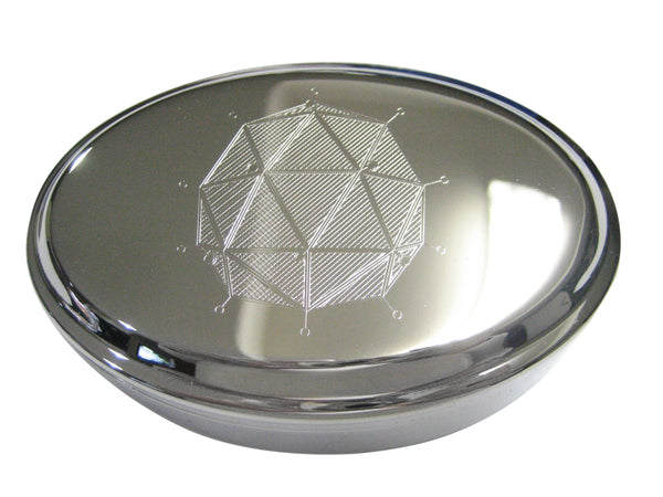 Silver Toned Large Etched Polyhedral Virus Oval Trinket Jewelry Box