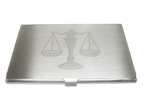 Silver Toned Large Etched Scale of Justice Law Business Card Holder