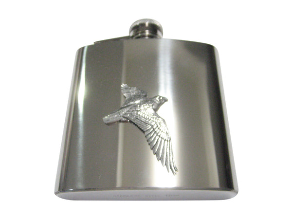 Silver Toned Large Falcon Bird 6oz Flask