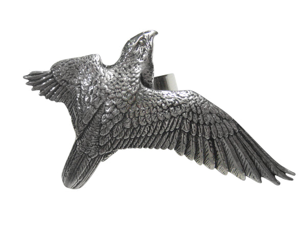 Silver Toned Large Falcon Bird Adjustable Size Fashion Ring
