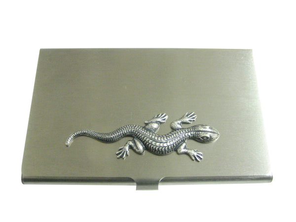Silver Toned Large Lizard Pendant Business Card Holder