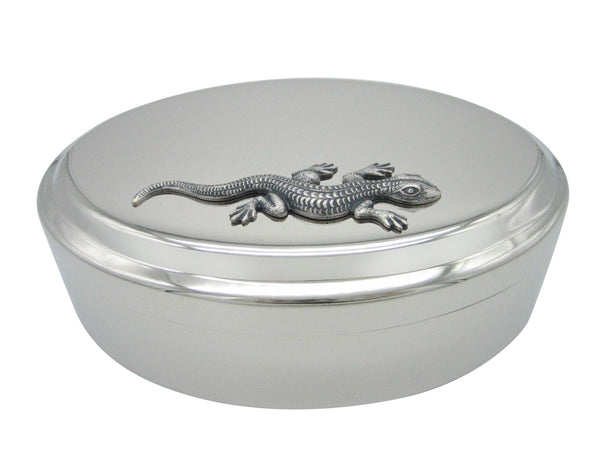Silver Toned Large Lizard Pendant Oval Trinket Jewelry Box