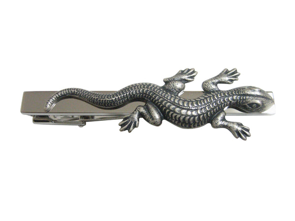 Silver Toned Large Lizard Pendant Square Tie Clip