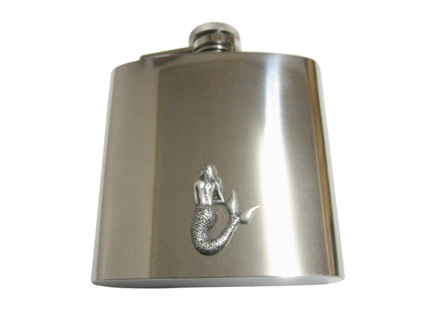 Silver Toned Large Mermaid Pendant 6 Oz. Stainless Steel Flask