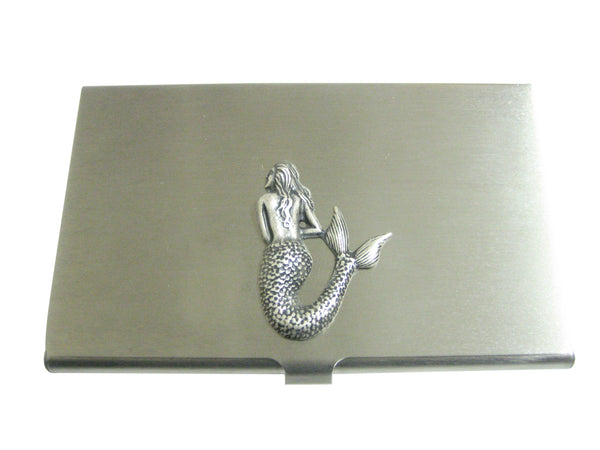 Silver Toned Large Mermaid Pendant Business Card Holder