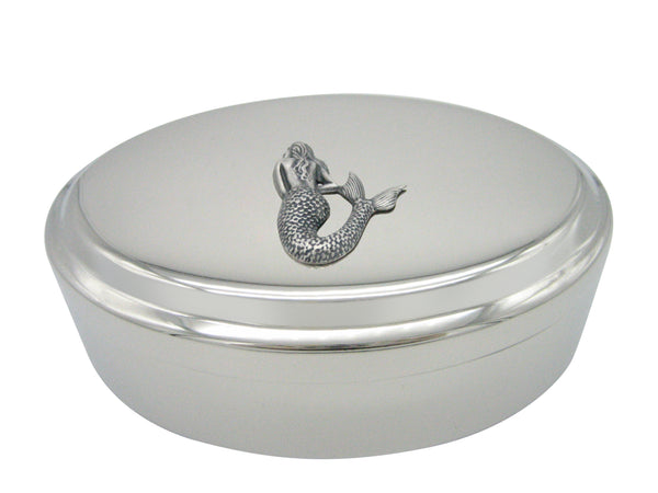Silver Toned Large Mermaid Pendant Oval Trinket Jewelry Box