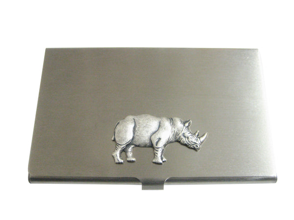 Silver Toned Large Rhino Pendant Business Card Holder