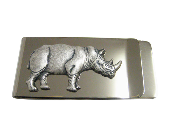 Silver Toned Large Rhino Pendant Money Clip