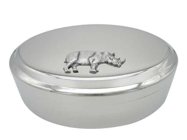 Silver Toned Large Rhino Pendant Oval Trinket Jewelry Box