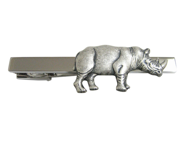Silver Toned Large Rhino Pendant Square Tie Clip