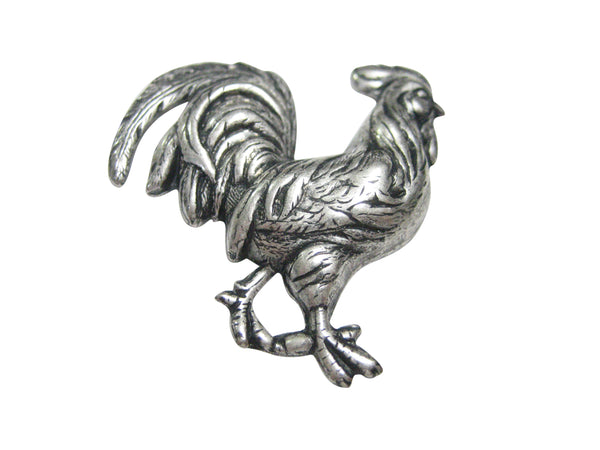 Silver Toned Large Rooster Chicken Magnet