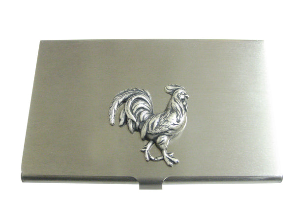 Silver Toned Large Rooster Chicken Pendant Business Card Holder