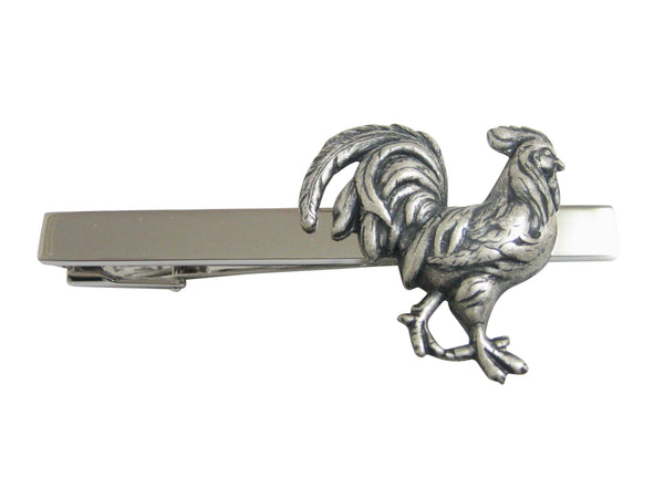 Silver Toned Large Rooster Chicken Pendant Square Tie Clip