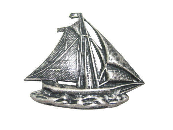 Silver Toned Large Textured Nautical Sail Boat Magnet