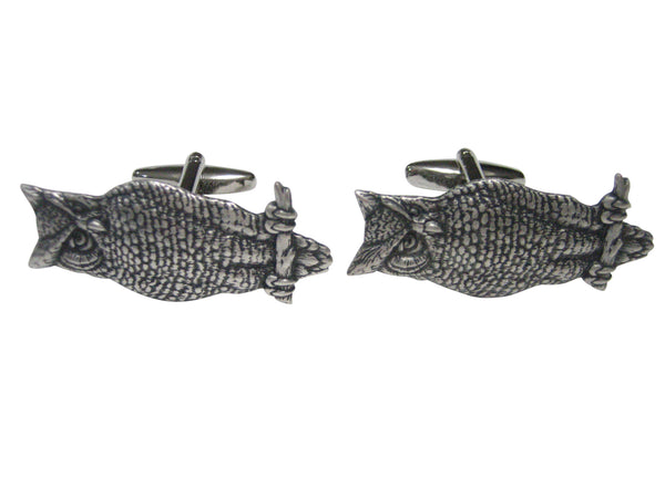 Silver Toned Large Textured Owl Cufflinks