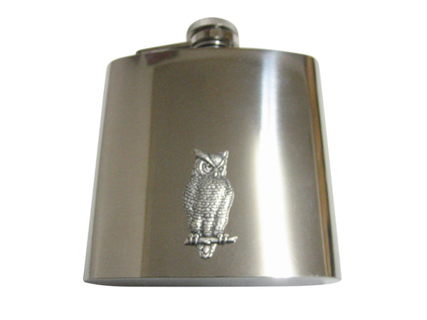 Silver Toned Large Textured Owl Pendant 6 Oz. Stainless Steel Flask