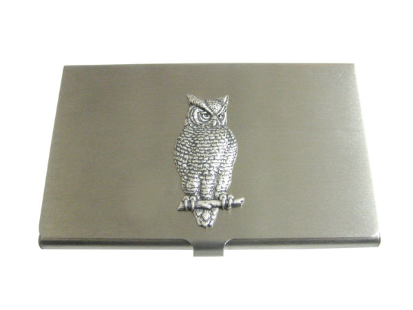 Silver Toned Large Textured Owl Pendant Business Card Holder
