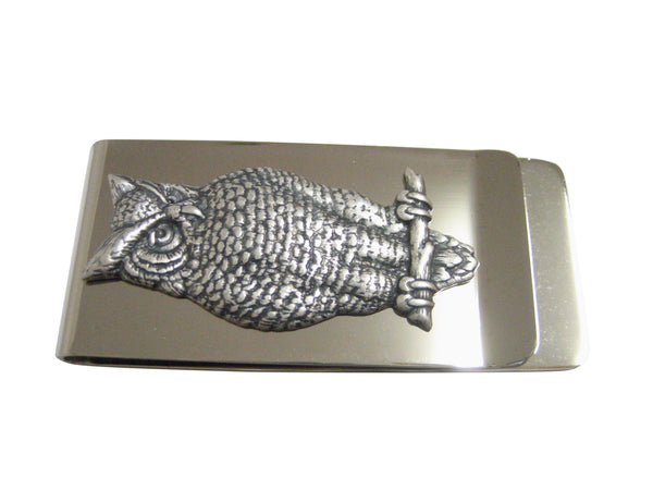 Silver Toned Large Textured Owl Pendant Money Clip