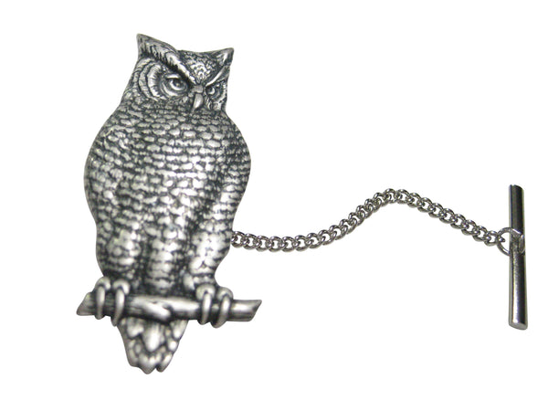 Silver Toned Large Textured Owl Tie Tack
