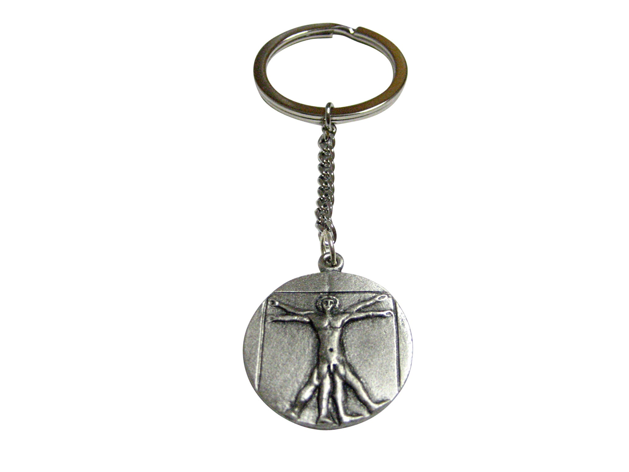 Silver Toned Leonardo Da Vinci Vitruvian Man Pendant Keychain