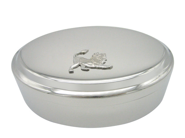 Silver Toned Lion Pendant Oval Trinket Jewelry Box