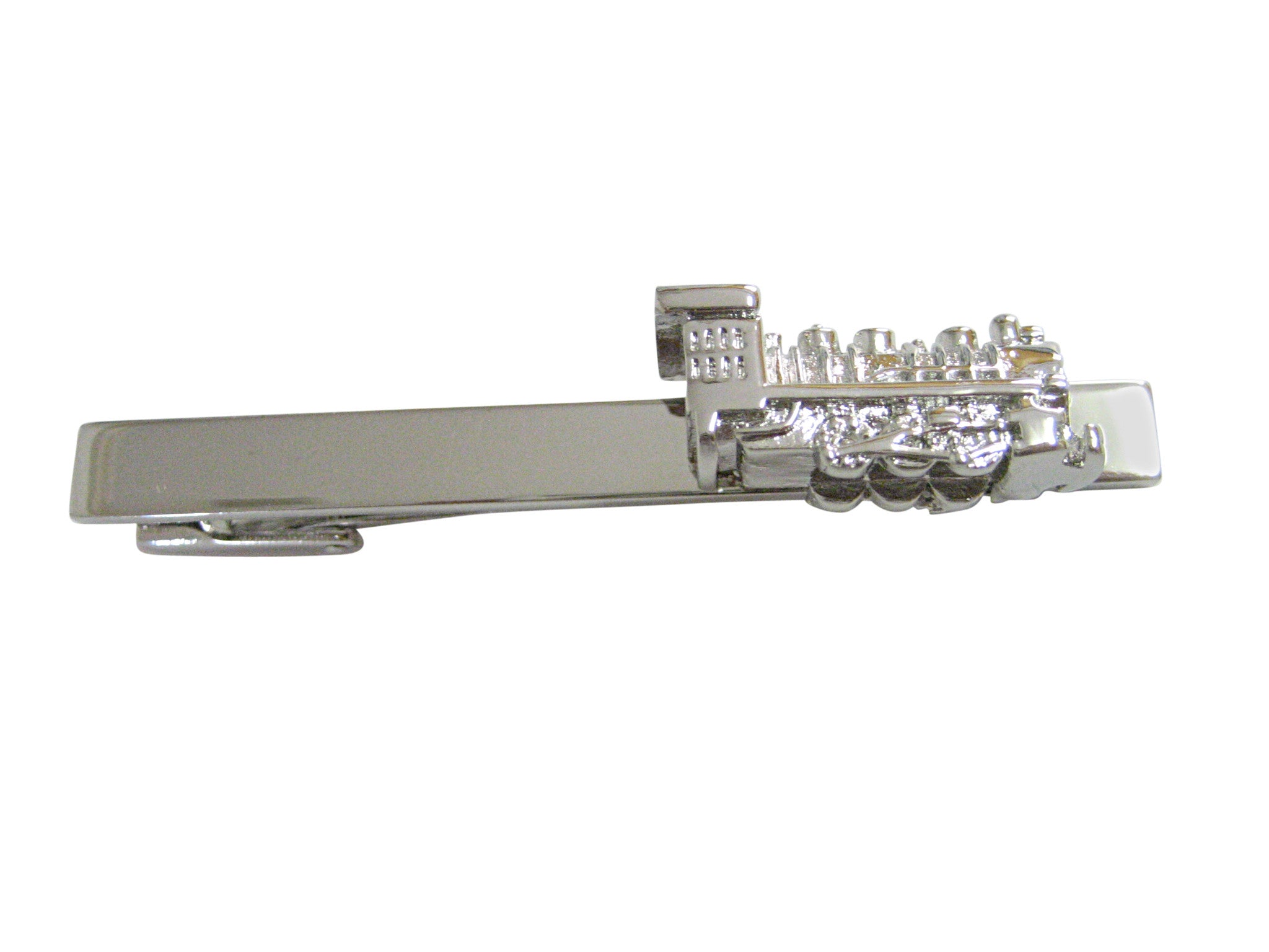 Silver Toned Locomotive Train Square Tie Clip