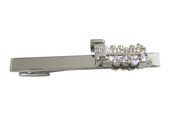 Silver Toned Locomotive Train Square Tie Clip