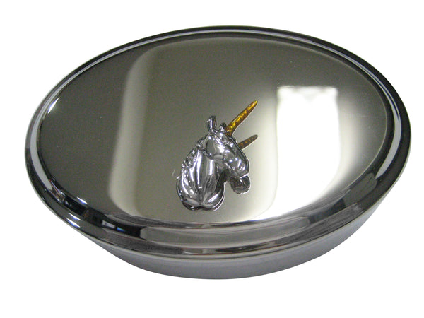 Silver Toned Magical Unicorn Head Oval Trinket Jewelry Box