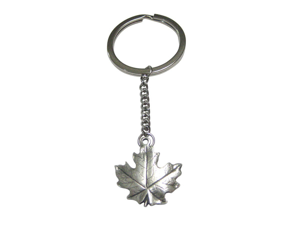 Silver Toned Maple Tree Leaf Pendant Keychain