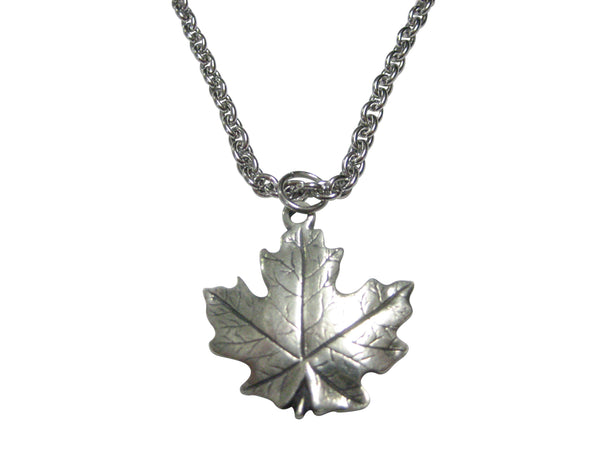 Silver Toned Maple Tree Leaf Pendant Necklace