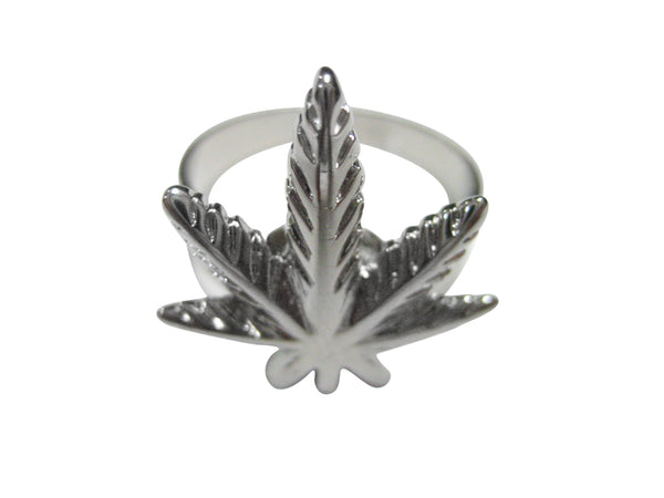 Silver Toned Marijuana Weed Leaf Adjustable Size Fashion Ring