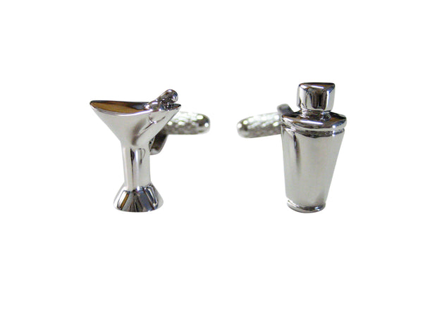 Silver Toned Martini Glass and Cocktail Shaker Cufflinks